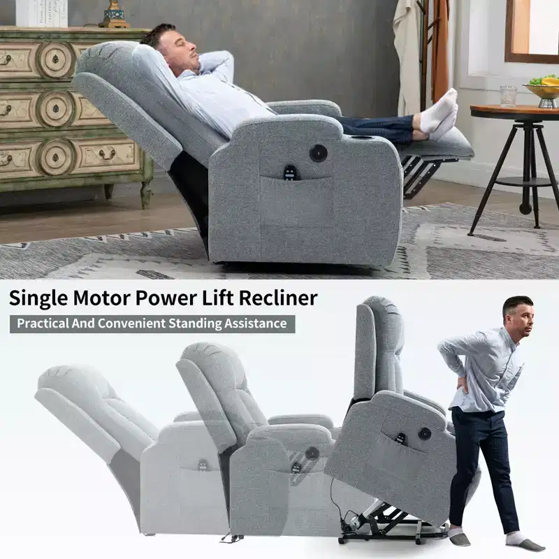 CLIHOME Up to 350 LBS Power Lift Recliner Chair, Heavy Duty Motion Mechanism with 8-Point Vibration Massage and Lumbar Heating