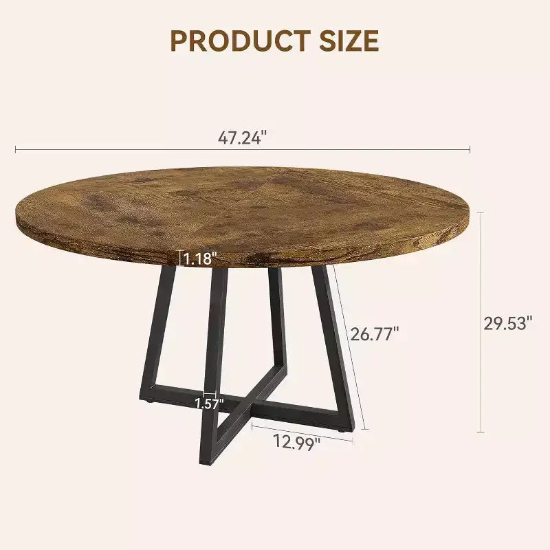 Round Dining Table, Industrial Style with Metal Base