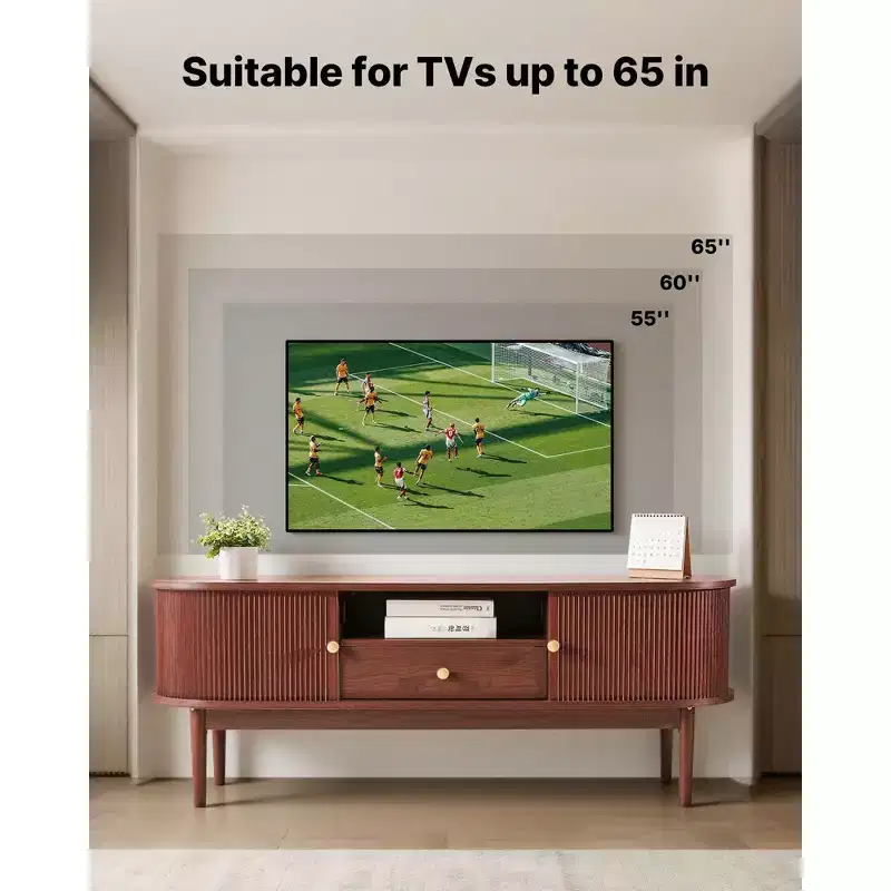 Mid-Century TV Stand for 58 in TV with Drawer Open Shelves Rolling Door Brown
