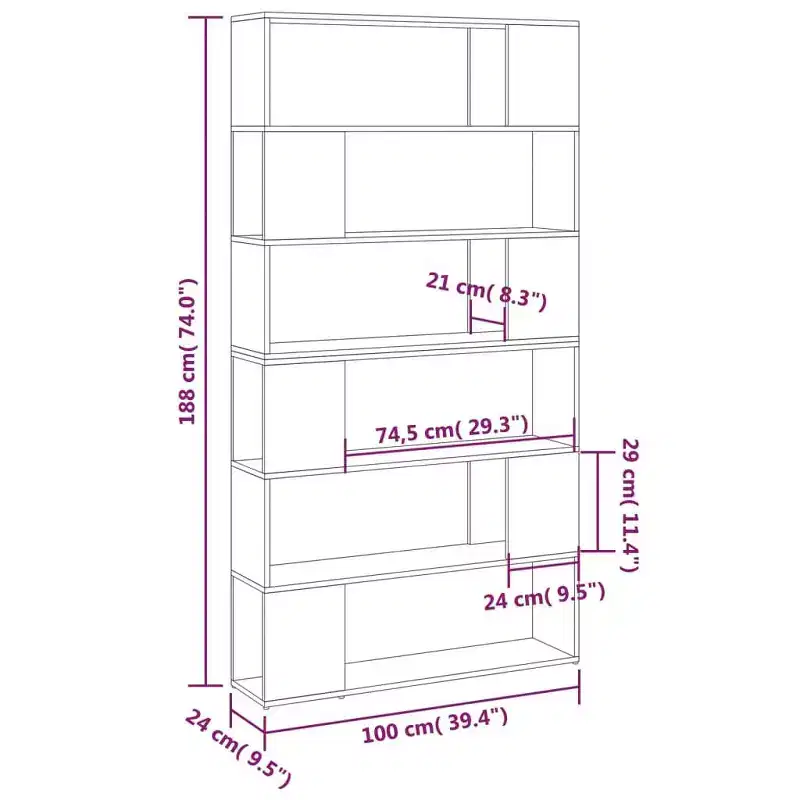 XL Book Cabinet Room Divider White Engineered wood 39.4x9.4x74.0 in