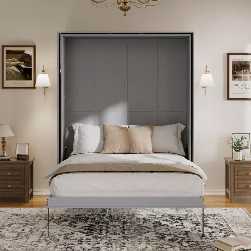 GDF Studio Patterson Queen Size Murphy Bed with Hidden Storage Racks