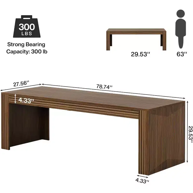 79-Inch Extra Long Double Desk for Home Office, Wooden Two-Person Computer Writing Table, Dark Brown