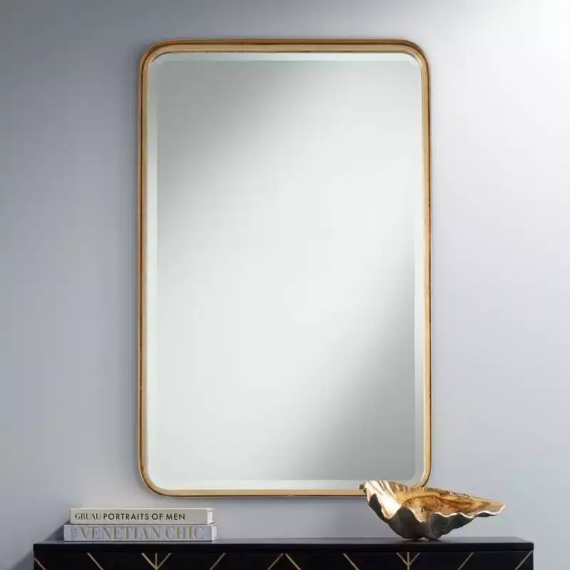 Uttermost Andi Rectangular Vanity Decorative Wall Mirror Modern Beveled Glass Warm Gold Iron Frame 24 Wide for Bathroom Bedroom Living Room Home