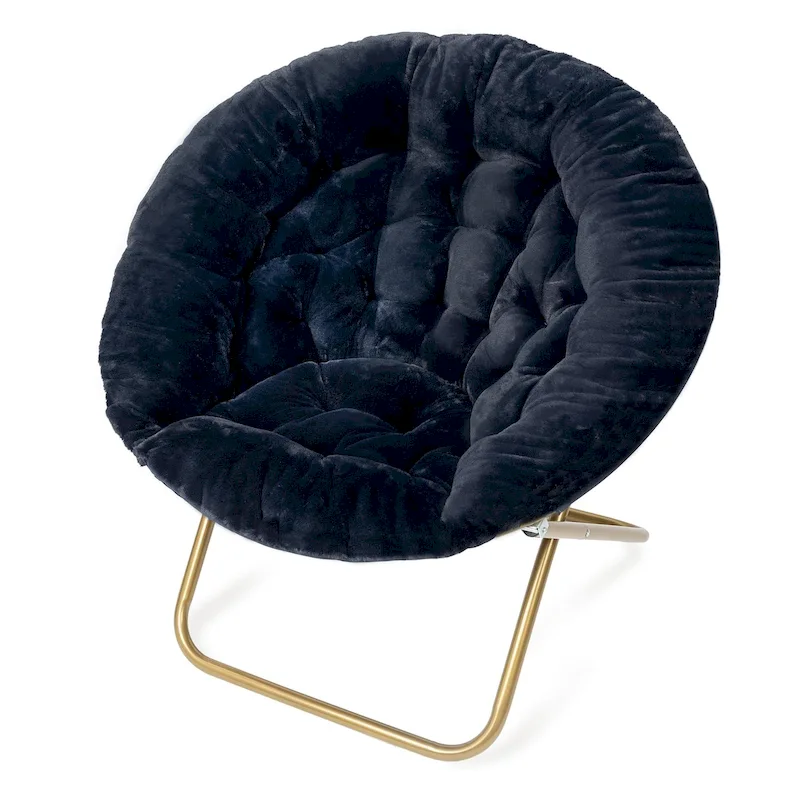 Black/Navy Blue/Grey/Pink/Blue/White/Red Faux Fur Saucer Chair, Foldable, 1-Person