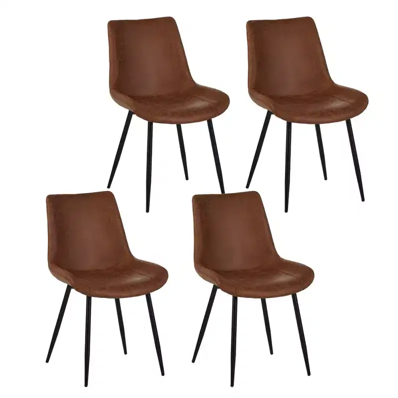 Homy Casa Faux Leather Upholstered Dining Chairs Set of 4 with Metal Legs, Brown