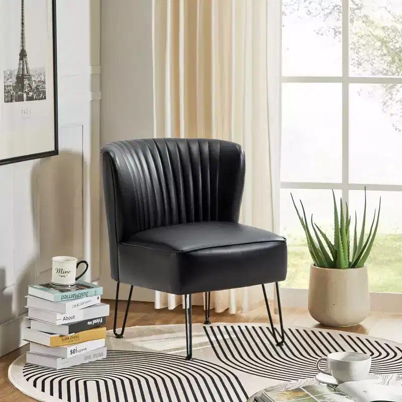Eustacio Contemporary Tufted back Vegan Leather Accent Side Chair with Metal Legs