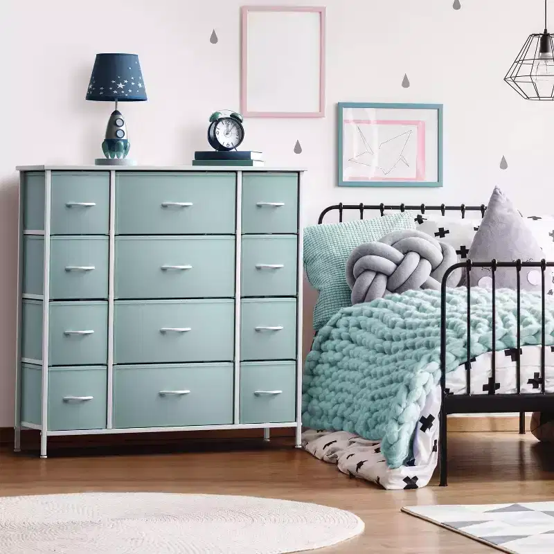 12-Drawer Dresser Chest Organizer with Steel Frame & Wood Top, Large Storage for Bedroom & Nursery