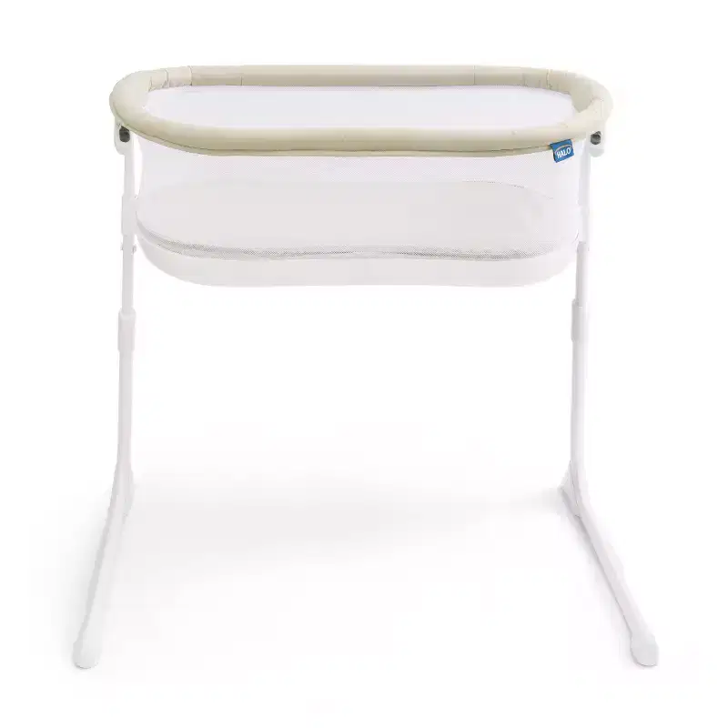 Bedside Bassinet with Mesh Walls and Mattress Pad - White, Metal Frame, Up to 20 lbs
