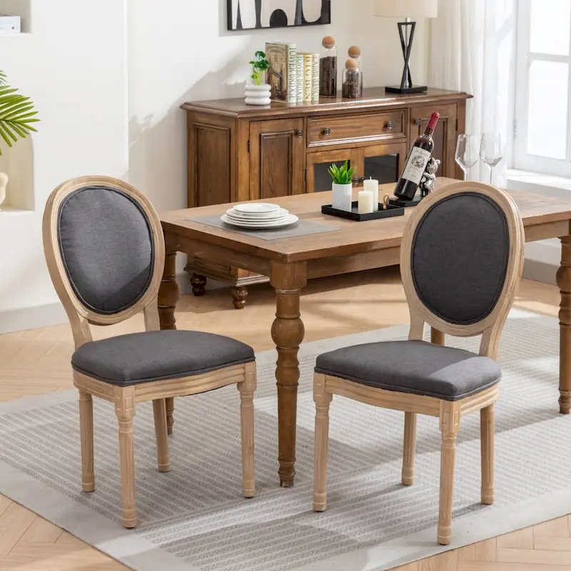 French Oval Back Dining Chair Set of 2, Exquisite Dining Chair Retro Decorative Chair Solid Wood Frame Side Chair