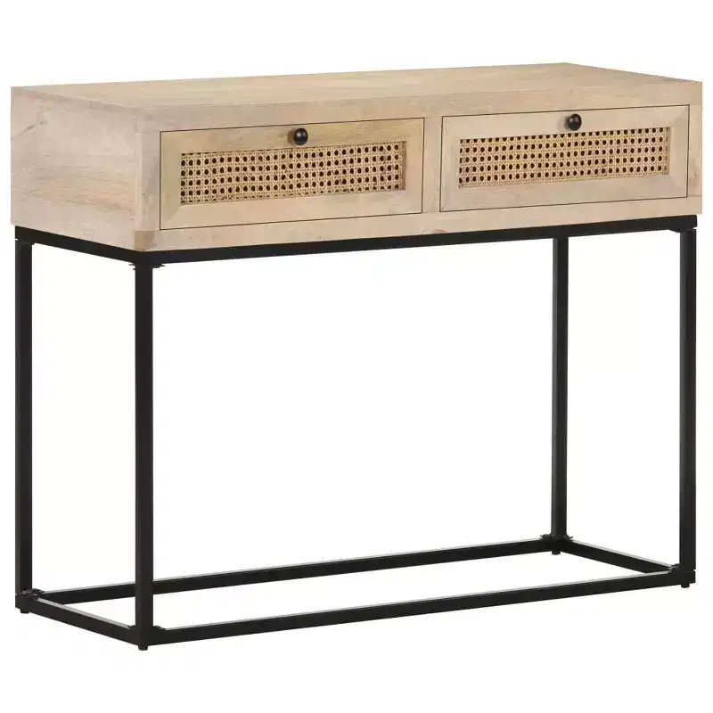 vidaXL Console Table 39.4x13.8x29.9 Solid Mango Wood and Natural Cane