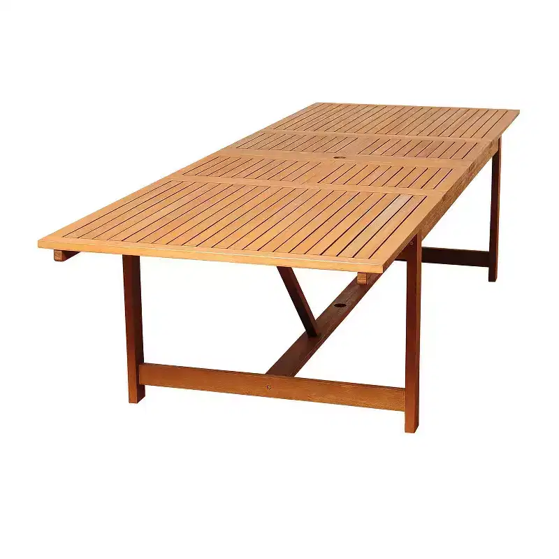 Brooks 9pc Patio Eucalyptus Extendable Dining Set: Galvanized Steel - International Home Miami