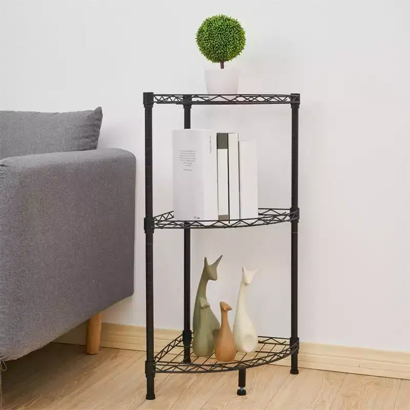 3 Tier Corner Shelf, Rustic Black Storage Display Rack for Bedroom, Living Room, Office, Kitchen, 13.8x13.8x31.5