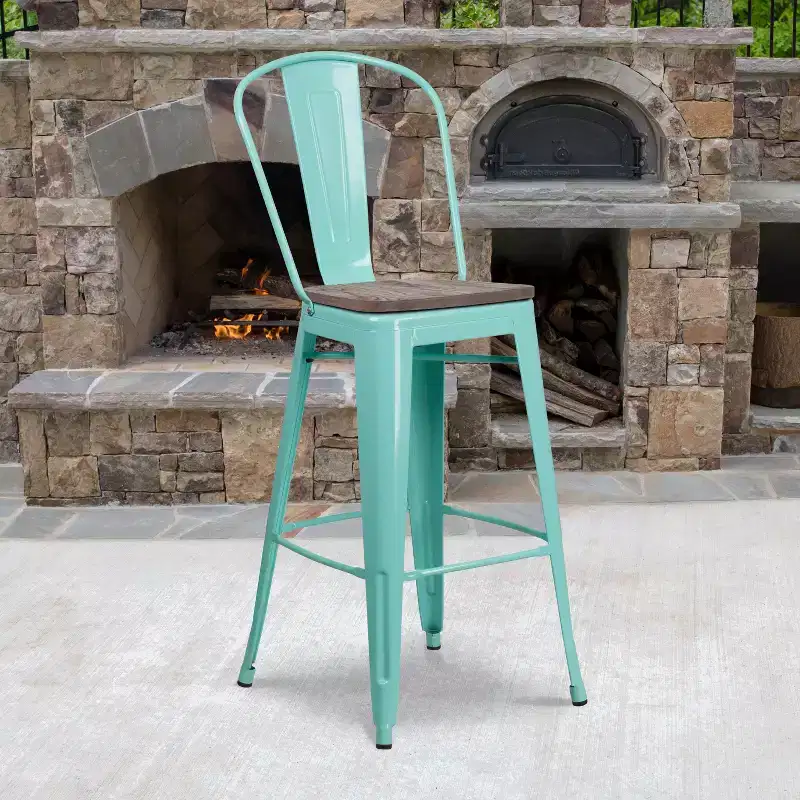 Flash Furniture 30 High Metal Barstool with Back and Wood Seat