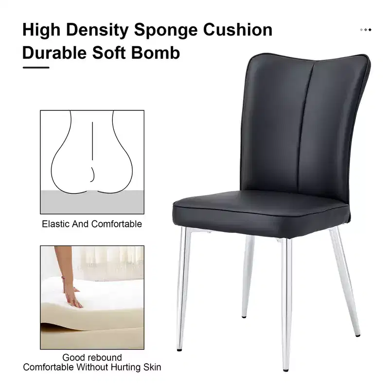 Dining Chairs , Modern Minimalist Upholstered Dining Chairs With Backrest And Metal Legs black