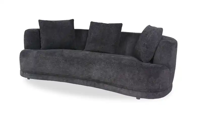 91 Fabric Curved Sofa with Accent Pillows - Wooly Raven Black