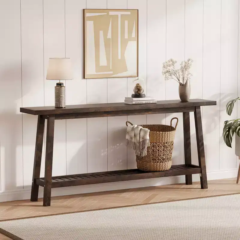 70.9'' Extra Long Console Table, 2-Tier Entryway Sofa Table, Wood Farmhouse Accent with Slim Storage Shelf for Hallway, Living Room, Foyer