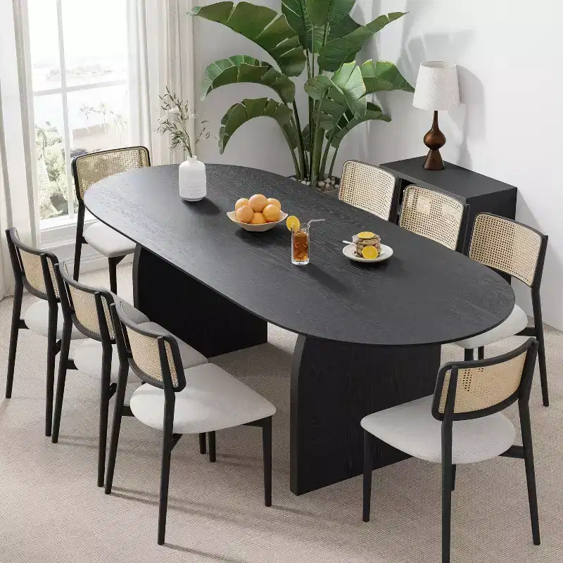 79 x 33.5 Farmhouse Solid Wood Dining Table with Arched Legs Oval Kitchen Table Black for Dining Room & Kitchen