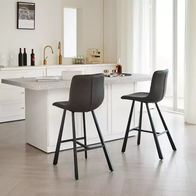 Okak Modern Set of 2 Bar Stools Kitchen Island Chairs with Ergonomic Curved Backrest & Footrest,Faux Leather Counter Stools