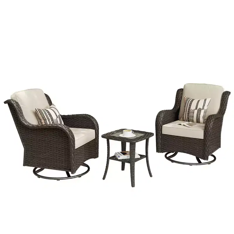 HOMLUX Modern 3 Pieces Paito Seating Sets Outdoor Swivel Rocker Chairs Patio Bistro Sofa Set