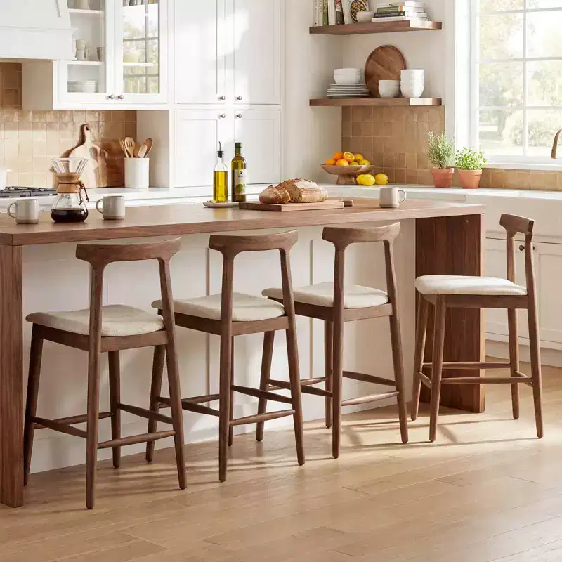 2PCS Counter Height Bar Stools with Curved Backs and Upholstered Cushioned Seats
