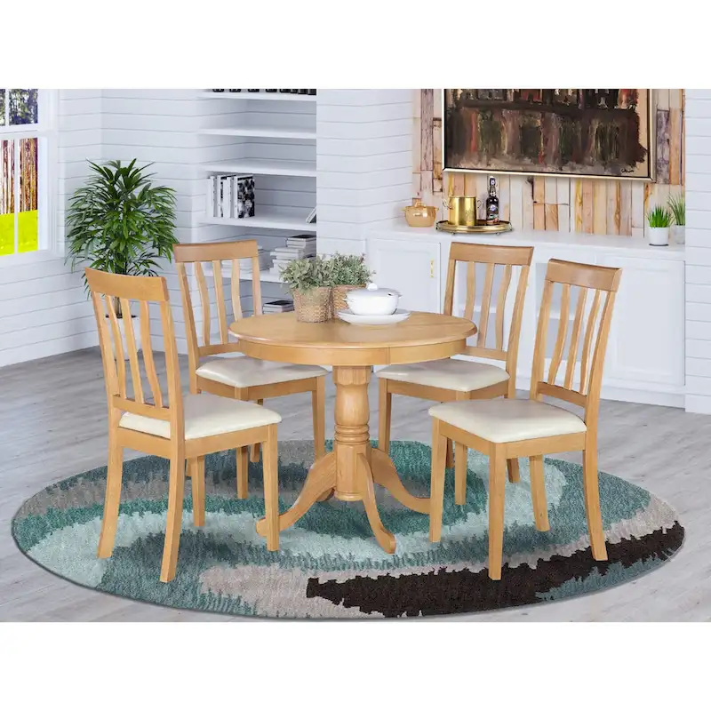 East West Furniture 5 Piece Dining Room Table Set Includes a Round Wooden Table and 4 Kitchen Dining Chairs, Oak(Seat Options)