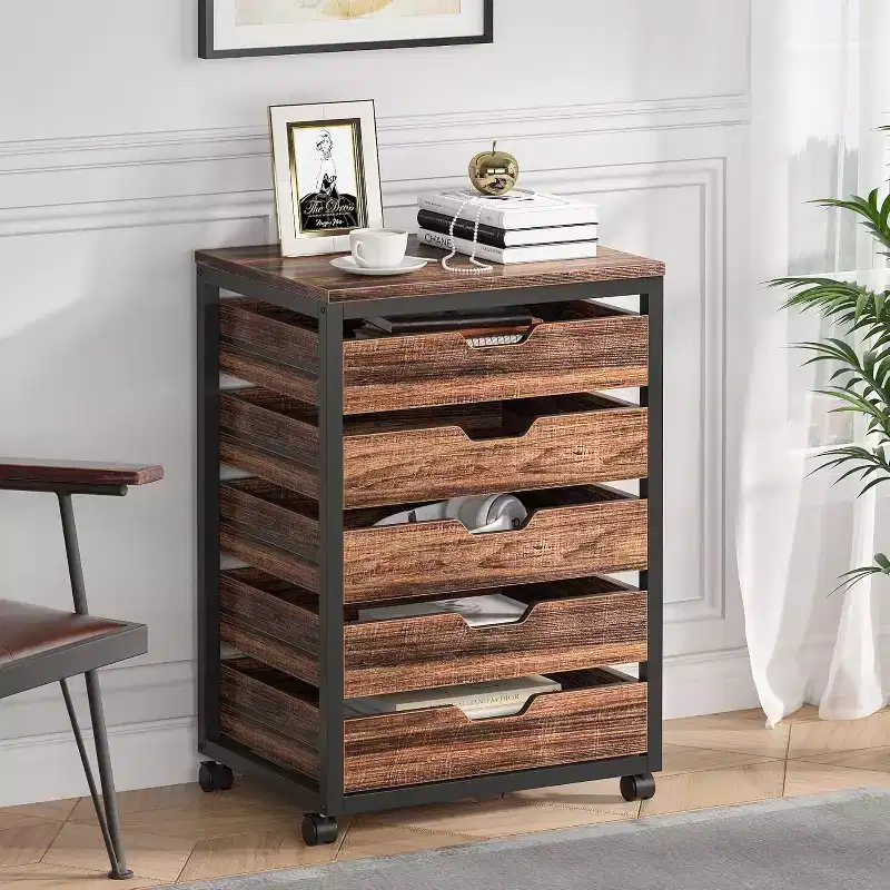 5-Drawer Chest of Storage Cabinet, Wood Storage Cabinet with Wheels