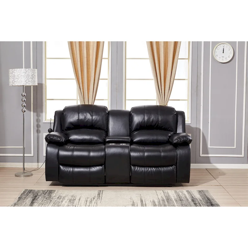 Bonded Leather Power Reclining 2-Seat Loveseat with Console