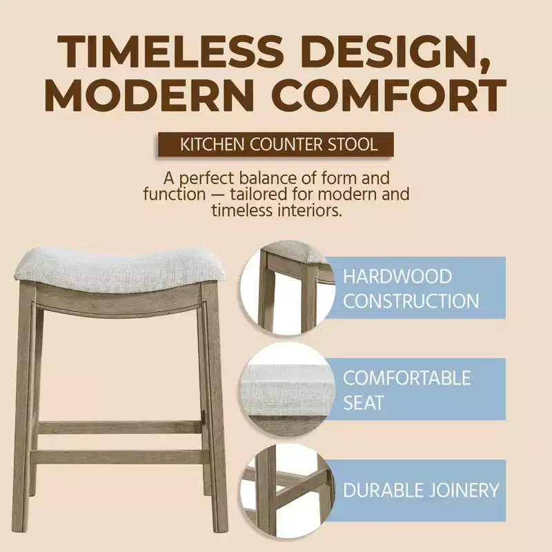 ROME + OAK Parker Backless Saddle Counter Stool, Reclaimed Oak, Grey, 3 Pack
