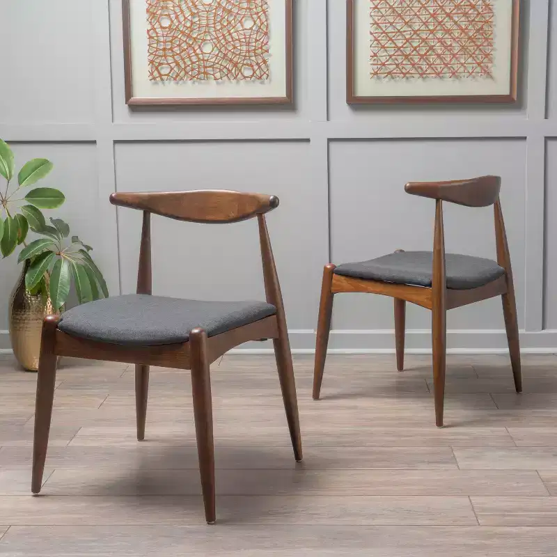 GDFStudio Virgil Mid Century Modern Fabric and Rubberwood Dining Chairs (Set of 2)