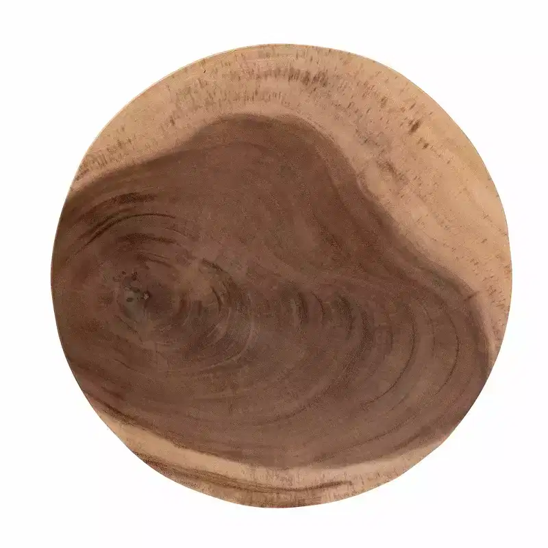 Bohemian Natural Teak Wood End Table with Carved Branch Base, Round Top