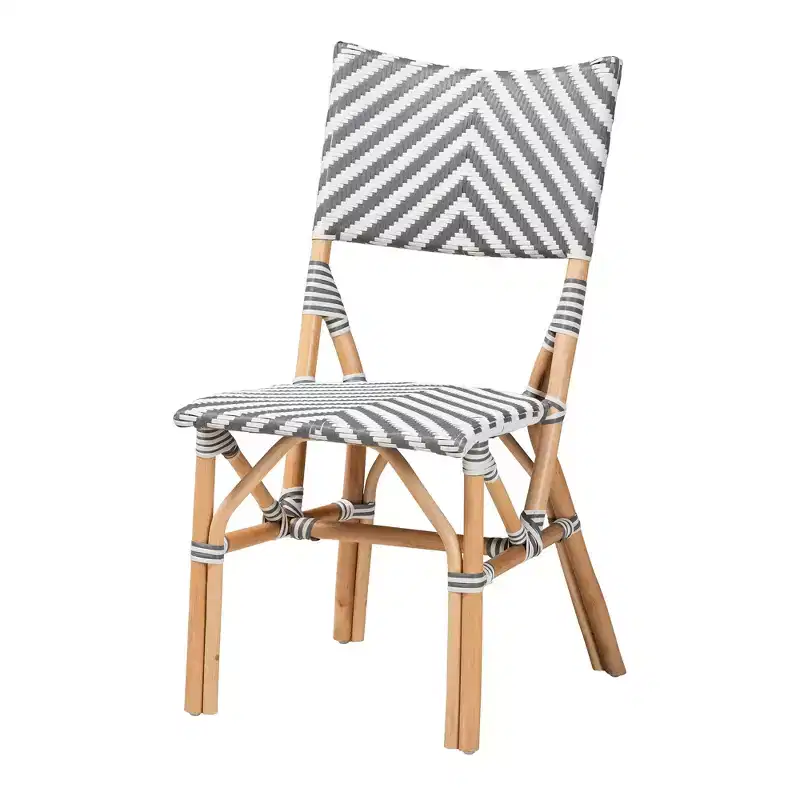 French Grey & White Woven Rattan Bistro Chair, Fully Assembled