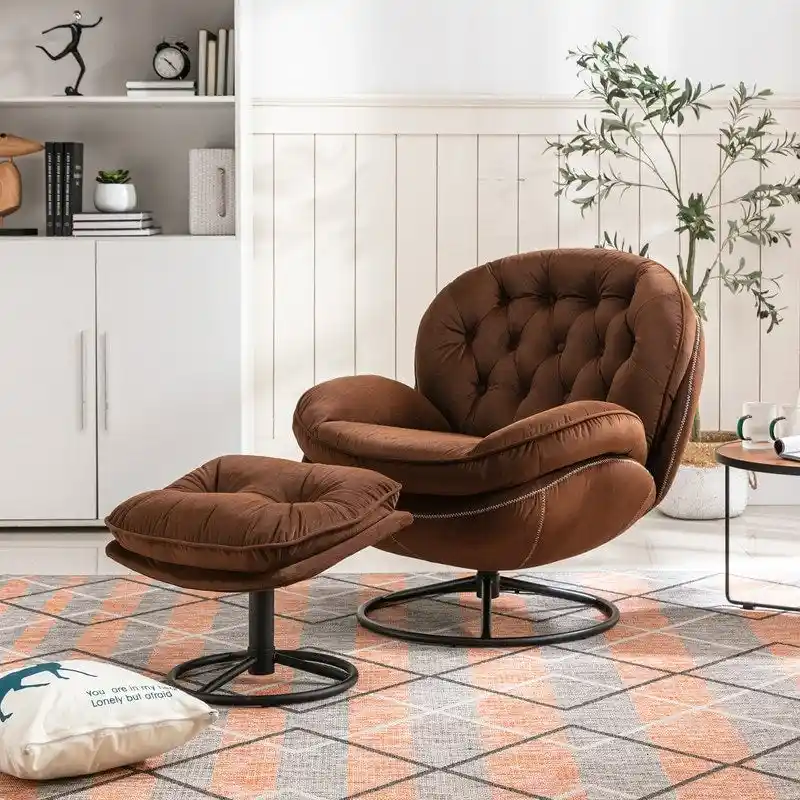 Accent chair TV Chair Living room Chair Grey with ottoman
