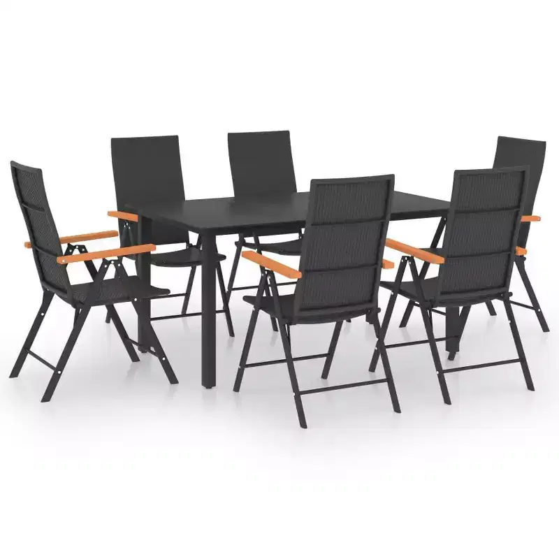 vidaXL Dining Set Black and Brown PE Rattan, WPC, Glass, Aluminum