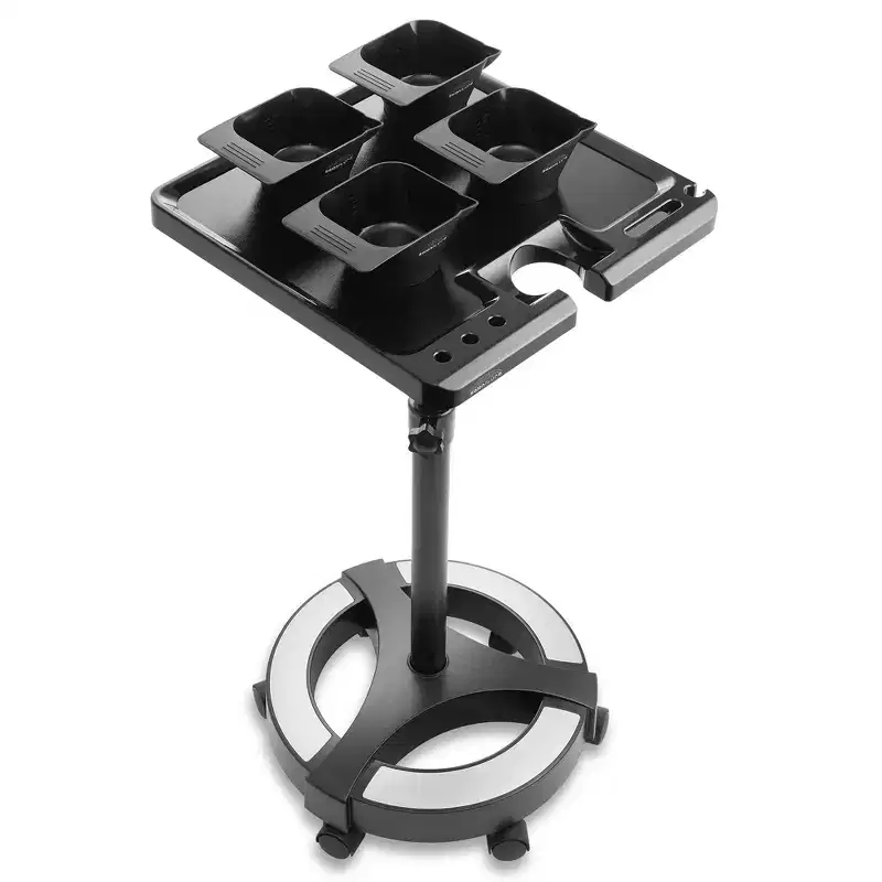 Rolling Salon Coloring Tray - Portable Hair Stylist Trolley with Magnetic Bowls, Black