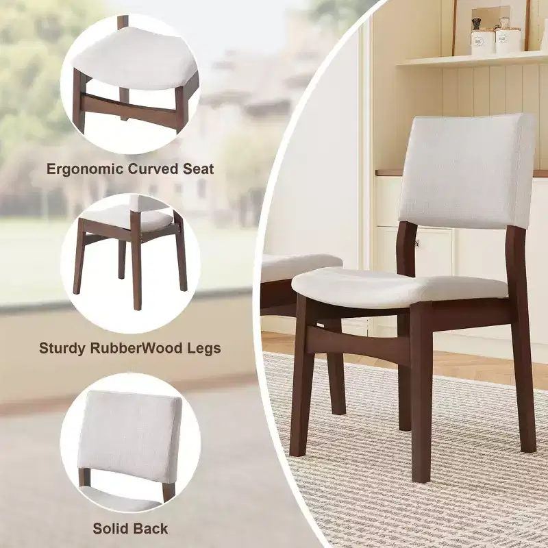 GDFStudio Dalton 7-Piece Modern Dining Set - Rectangular Solid Wood Table & Upholstered Linen Chairs