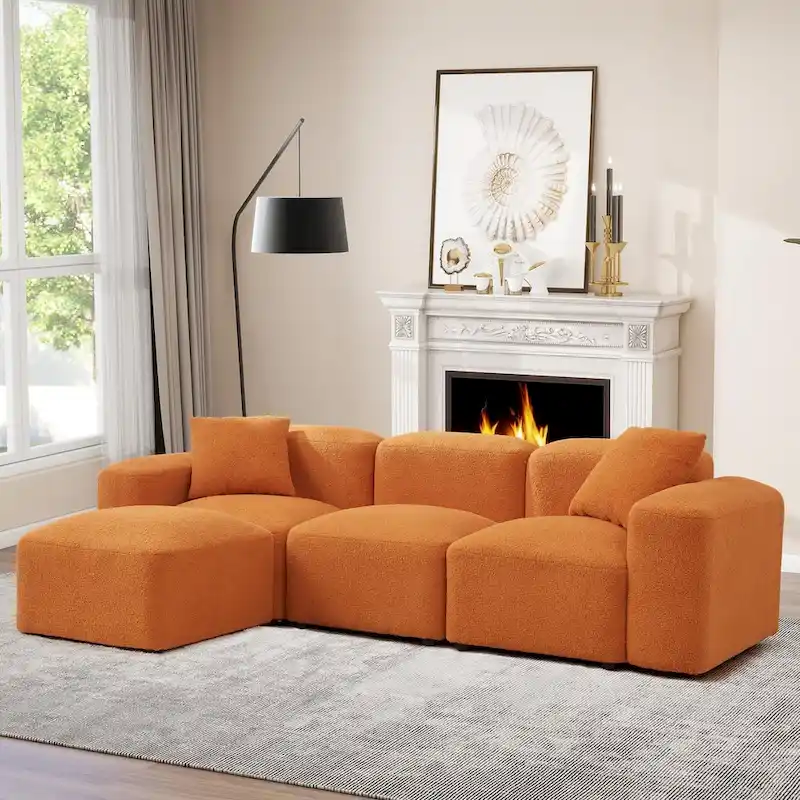 Modern Modular L-Shape Sectional Sofa, DIY Combination, 3 Seat Upholstered Couch with Chaise Lounge for Living Room