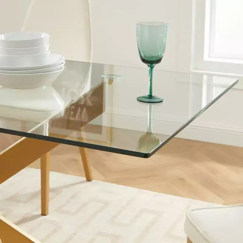 Probe Hues 58.4 Inch Dinning Table with Glass Top and Steel Legs