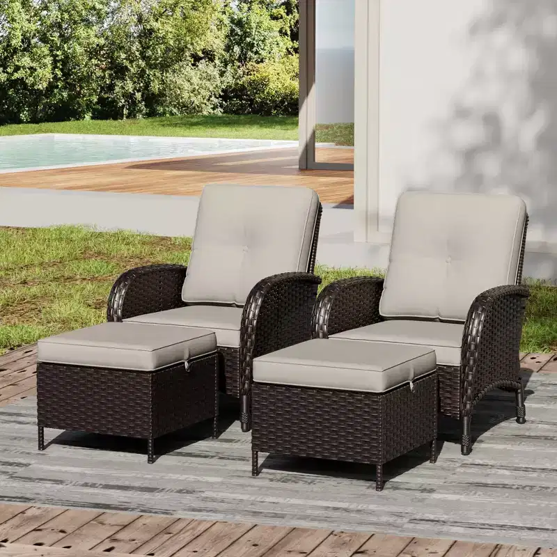 UPTIOT Outdoor Patio Set: 2 Wicker Chairs & 2 Ottomans for Ultimate Comfort and Durability