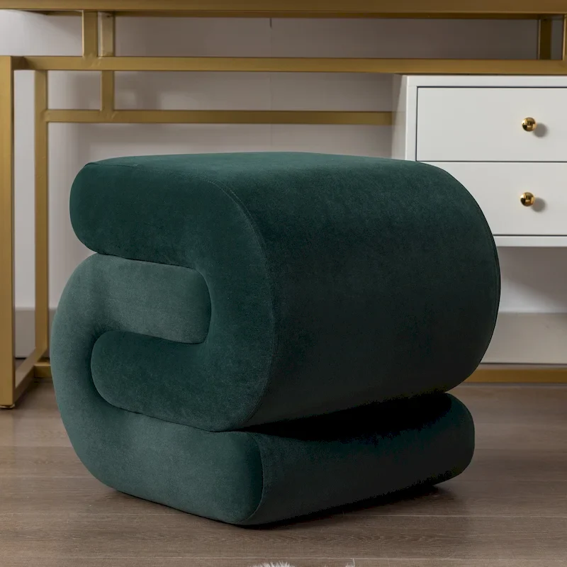 Modern S-shape Fabric Ottoman Makeup Stool Footstool