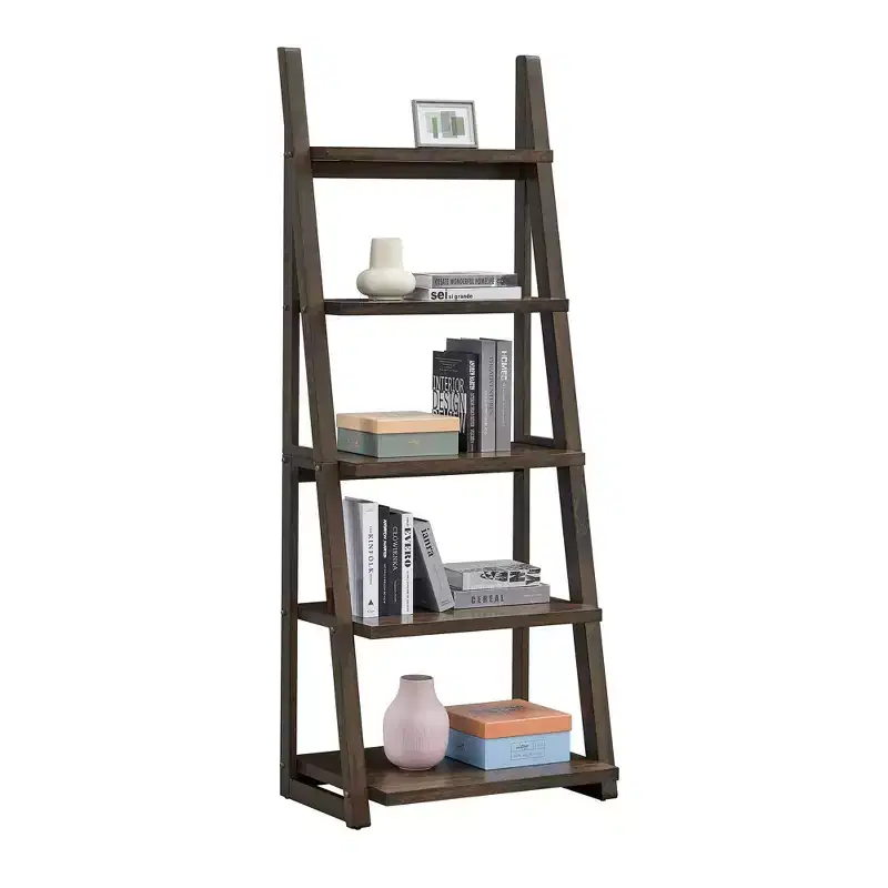5-Tier Ladder Bookshelf with Open Shelves for Living Room or Home Office, Walnut