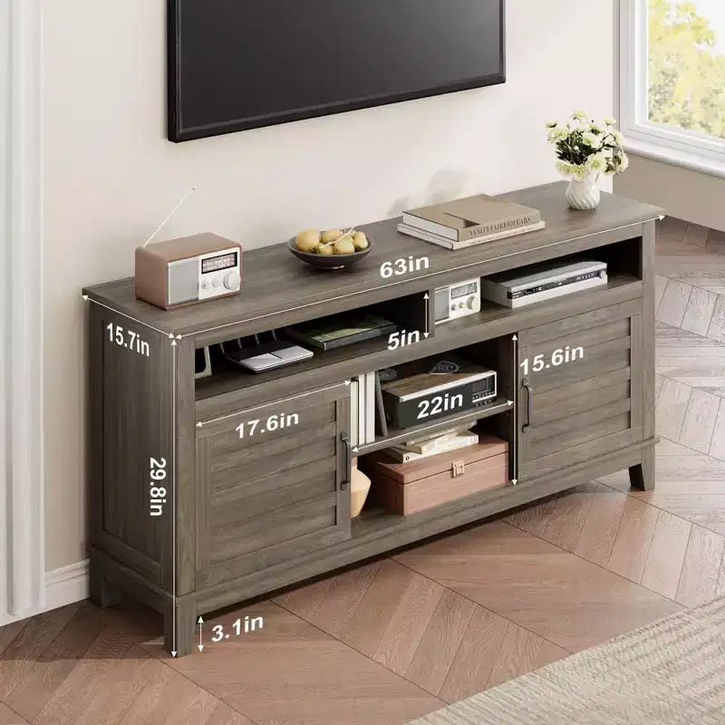 TV Stands and Consoles, Modern TV Stand for TVs Up to 63'', Entertainment Center with Adjustable Shelves, Media TV Console for Living Room, Bedroom