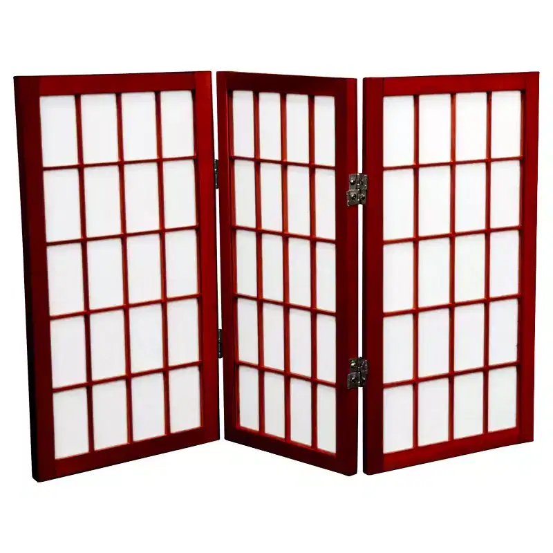 Rosewood 3-Panel Desktop Shoji Screen – Window Pane Style