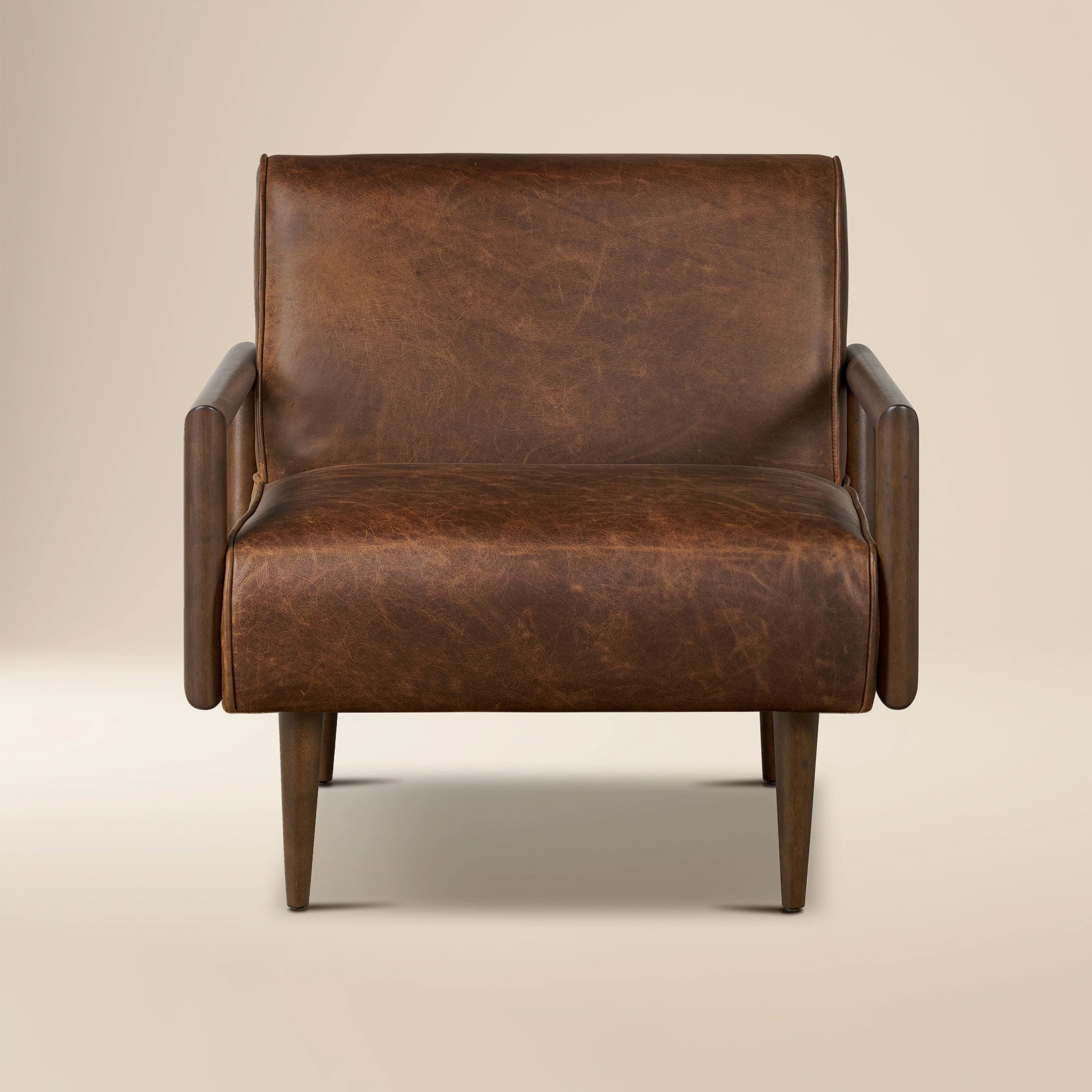 Modern Chocolate Brown Leather Lounge Chair with Kiln-Dried Wood Frame