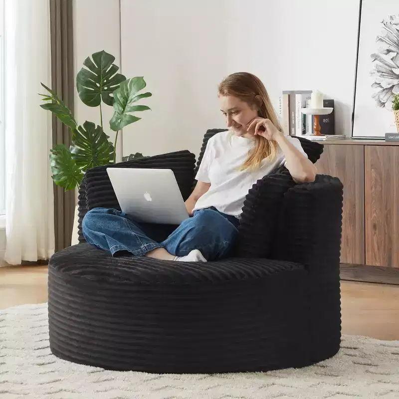 Modern Corduroy Round Accent Chair with Cushioned Backrest, Single Sofa