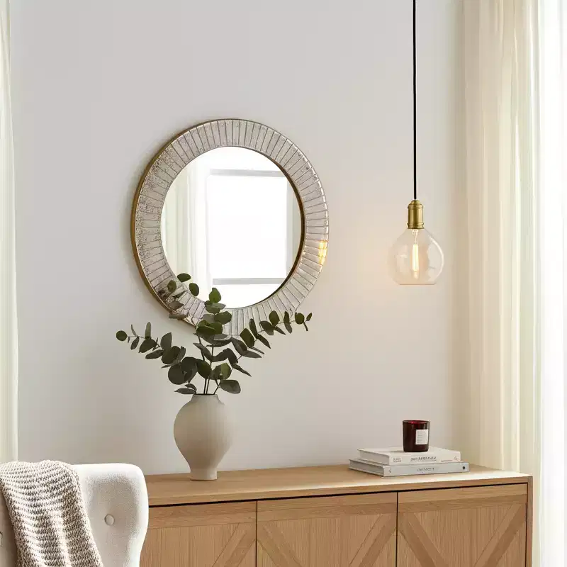 Round Mirror Textured Frame - Gold Metallic Finish - Modern Style for Home, Office, Bedroom, or Living Room Wall Decor