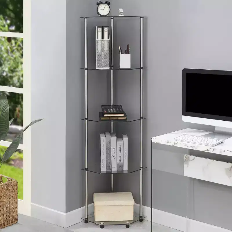 Breighton Home 60.25" Designs2Go Classic Glass 5 Tier Corner Tower in Glass/Chrome