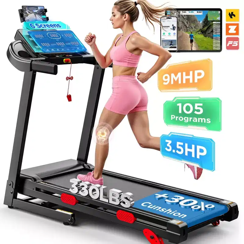 Incline 9MPH Treadmill 330lb Capacity, Portable Folding Treadmill for Home, 3.5HP Motor, Jogging Walking Treadmill with APP Control, 105 Programs