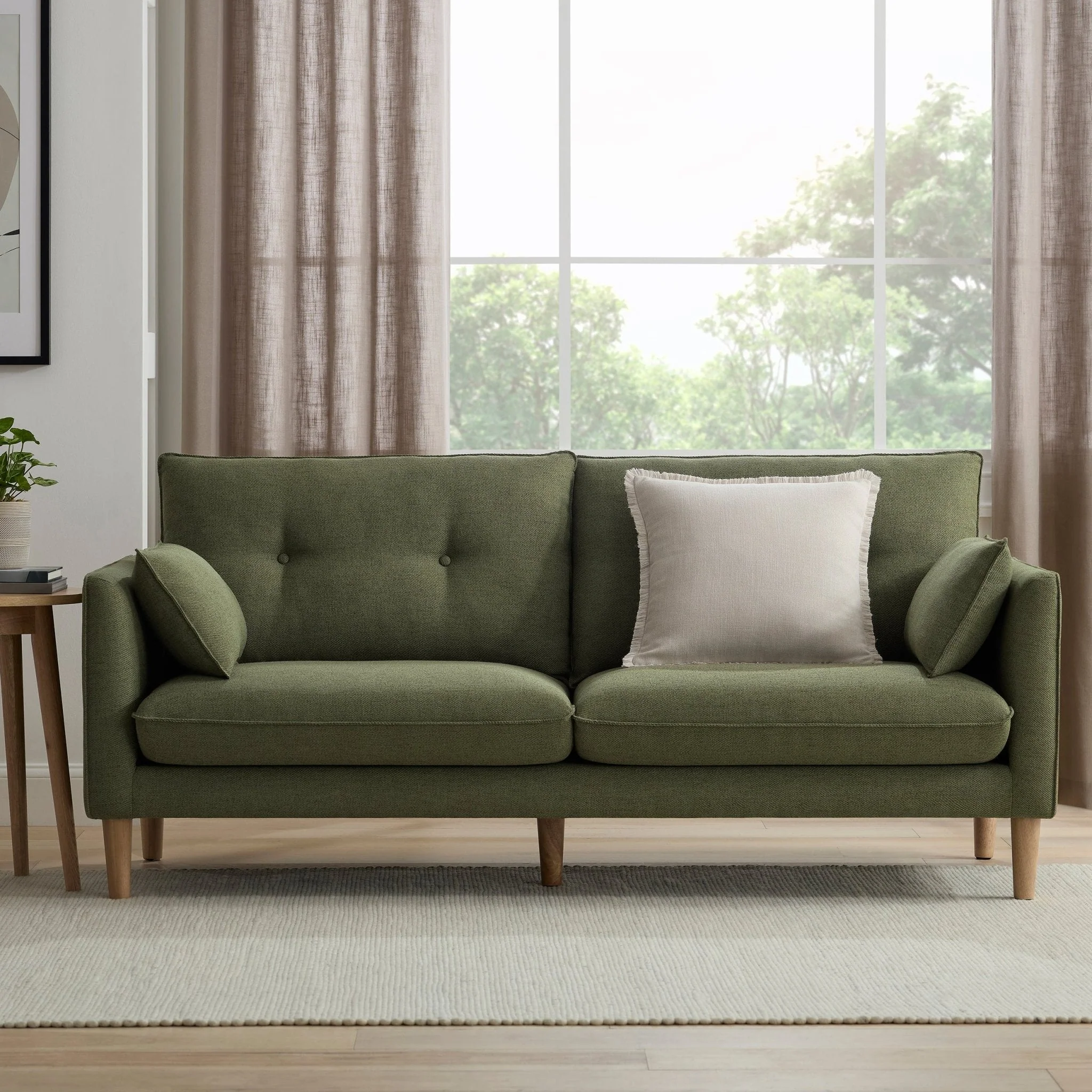 3 Seater Sofa - Woven Green - Relax and unwind on the 3-seater sofa in woven green - a stunning addition to your living space.??