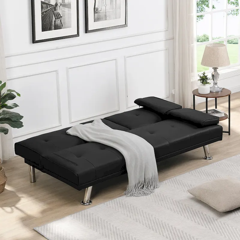 Sofa Bed with Armrest and Stainless Steel Legs - 31.70 x 66.10 x 28.30