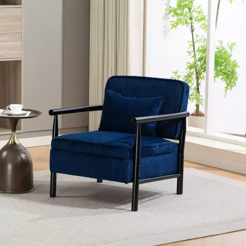 Mid-Century Modern Upholstered Accent Chair with Storage Seat and Pillow